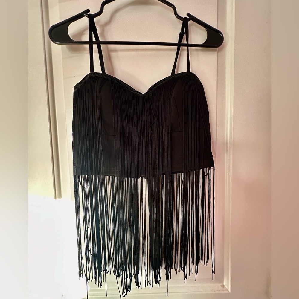 Black Fringe Crop Top